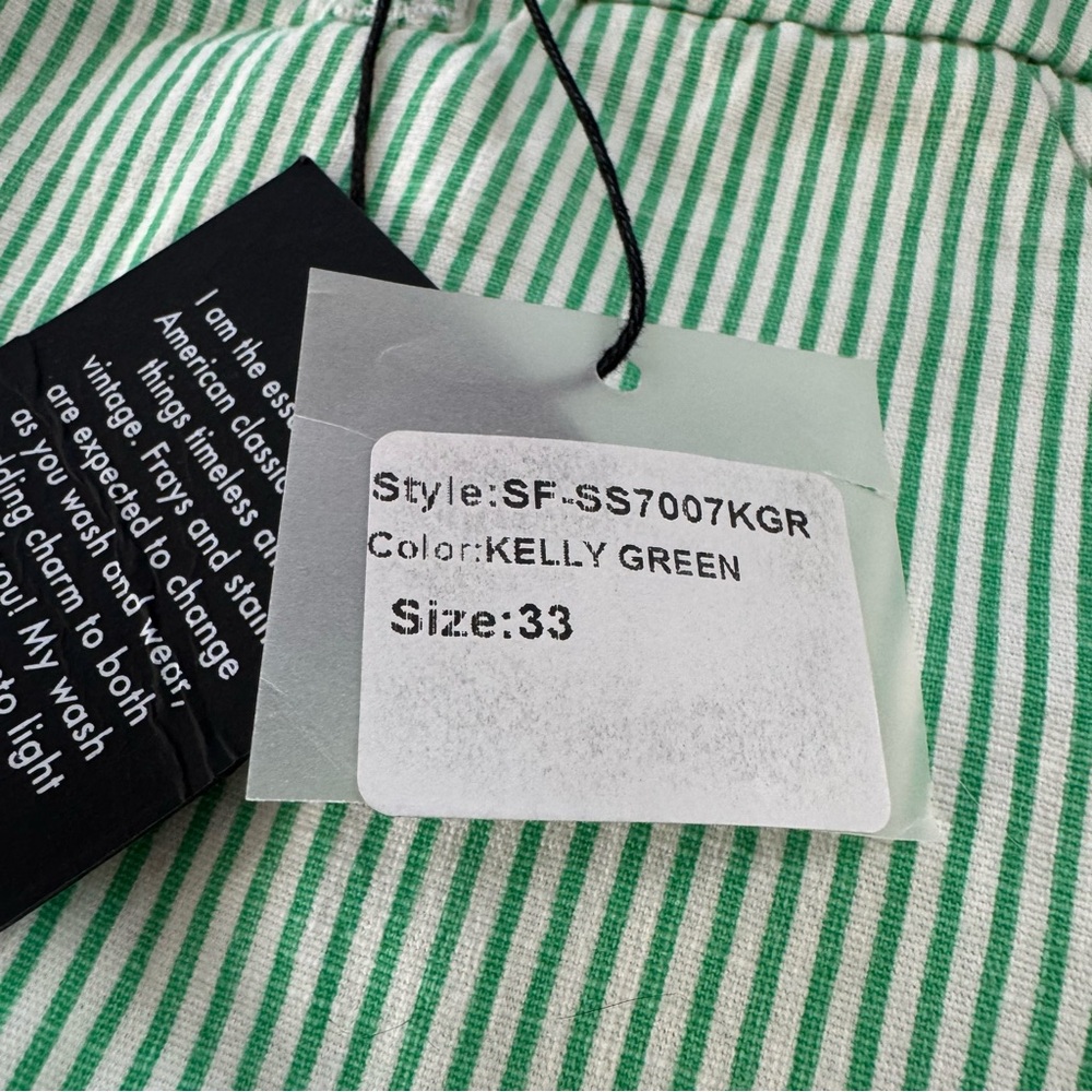 NWT Dear John Finnegan Printed Cuffed Shorts‎ Striped Green and White Size 33 - Picture 10 of 12